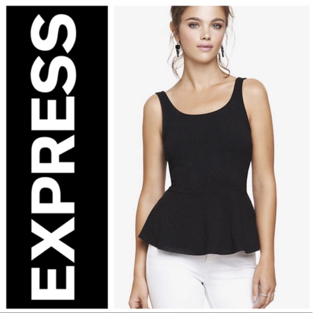 Express Black Peplum Top with Red Zipper Back